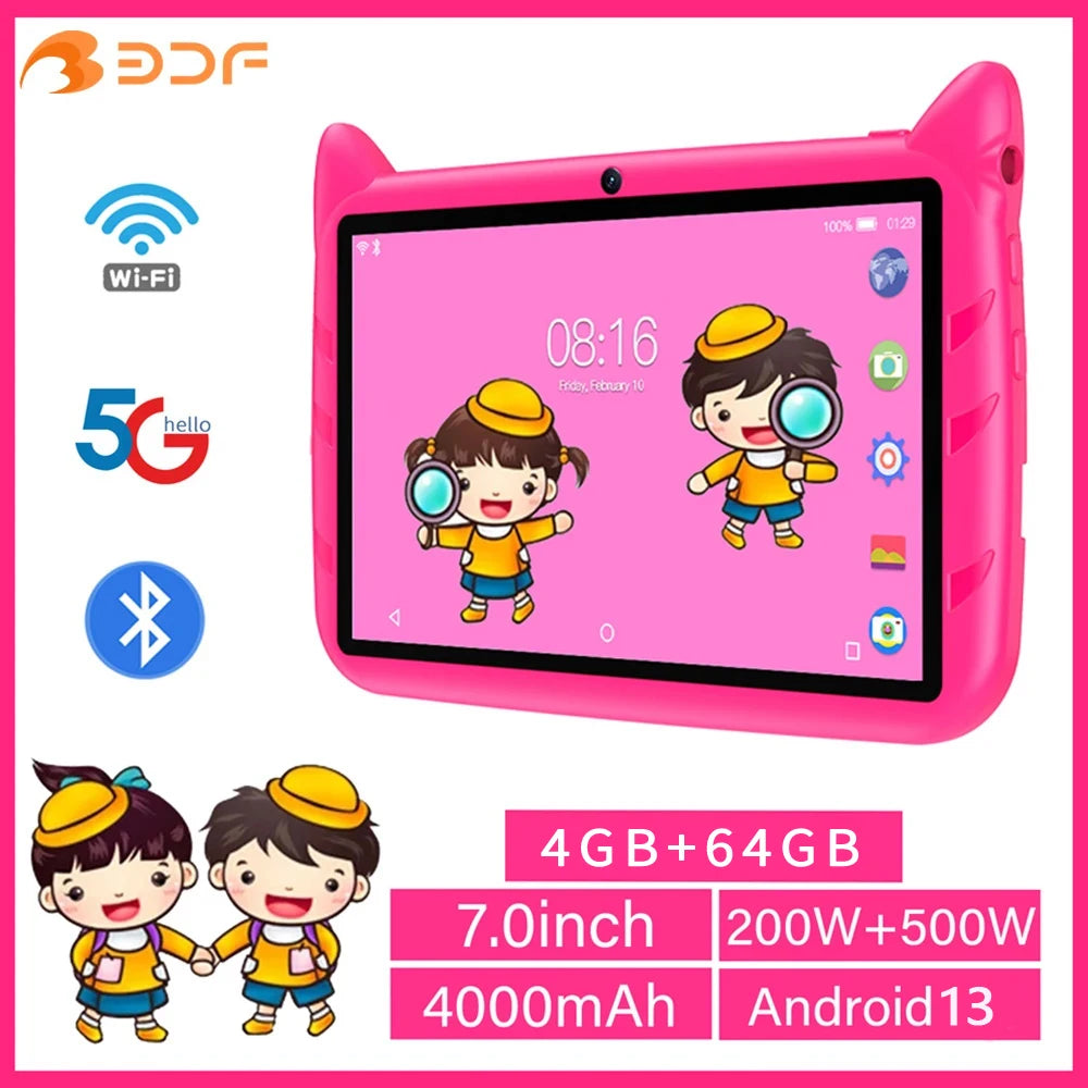 BDF 7" Kids Tablet – Android 13, 4GB+64GB, WiFi, Parental Control, Educational Gift