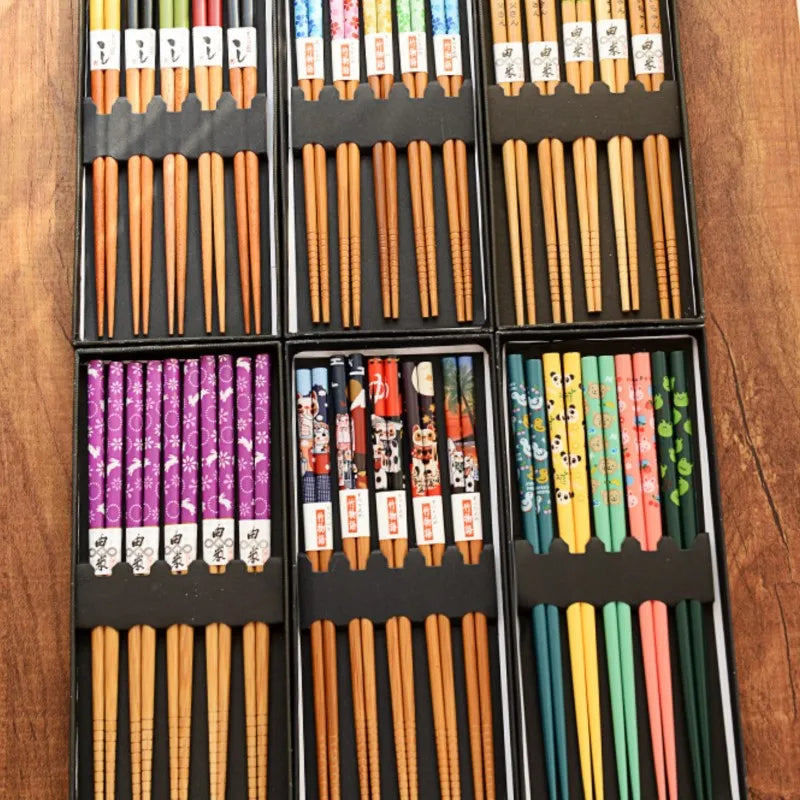 5-Pair Bamboo Non-Slip Chopsticks Set – Multicolor