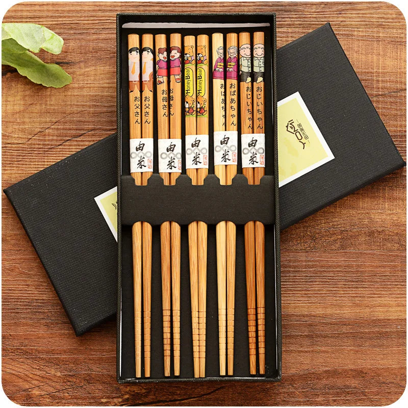 5-Pair Bamboo Non-Slip Chopsticks Set – Multicolor