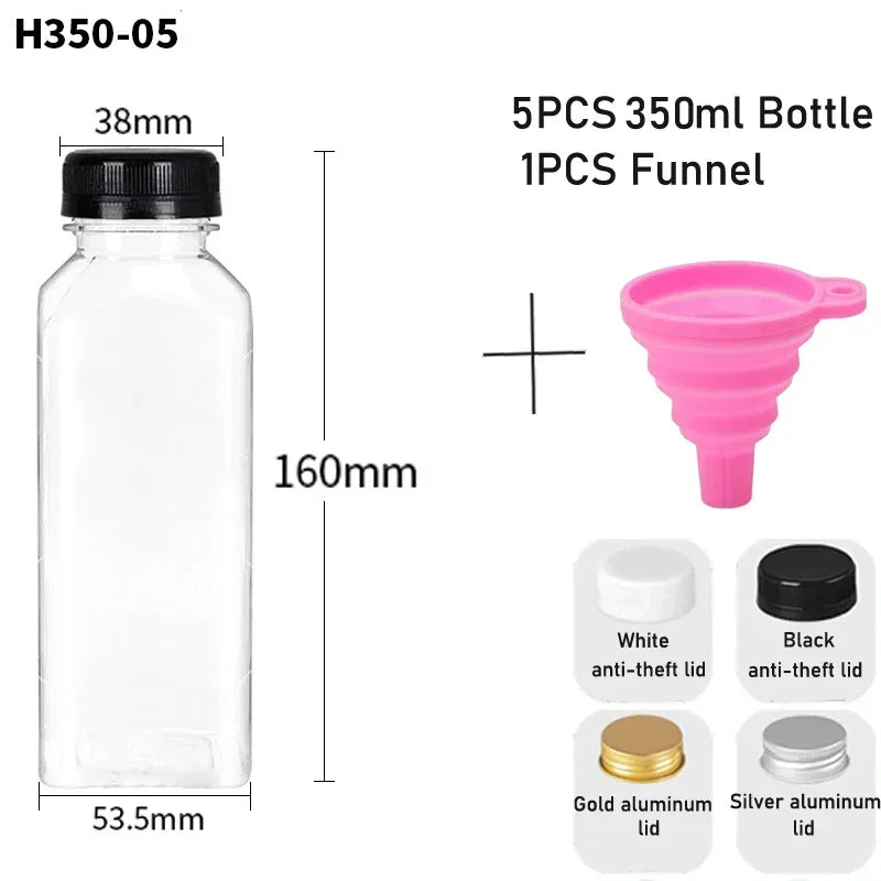 5-Pack Clear Reusable Juice Bottles with Lids & Funnel (60–500ml)