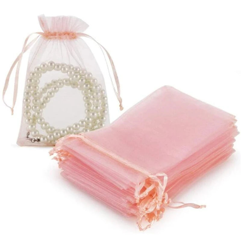 50pcs Pink Organza Gift Bags – Small Drawstring Pouches for Jewelry & Favors