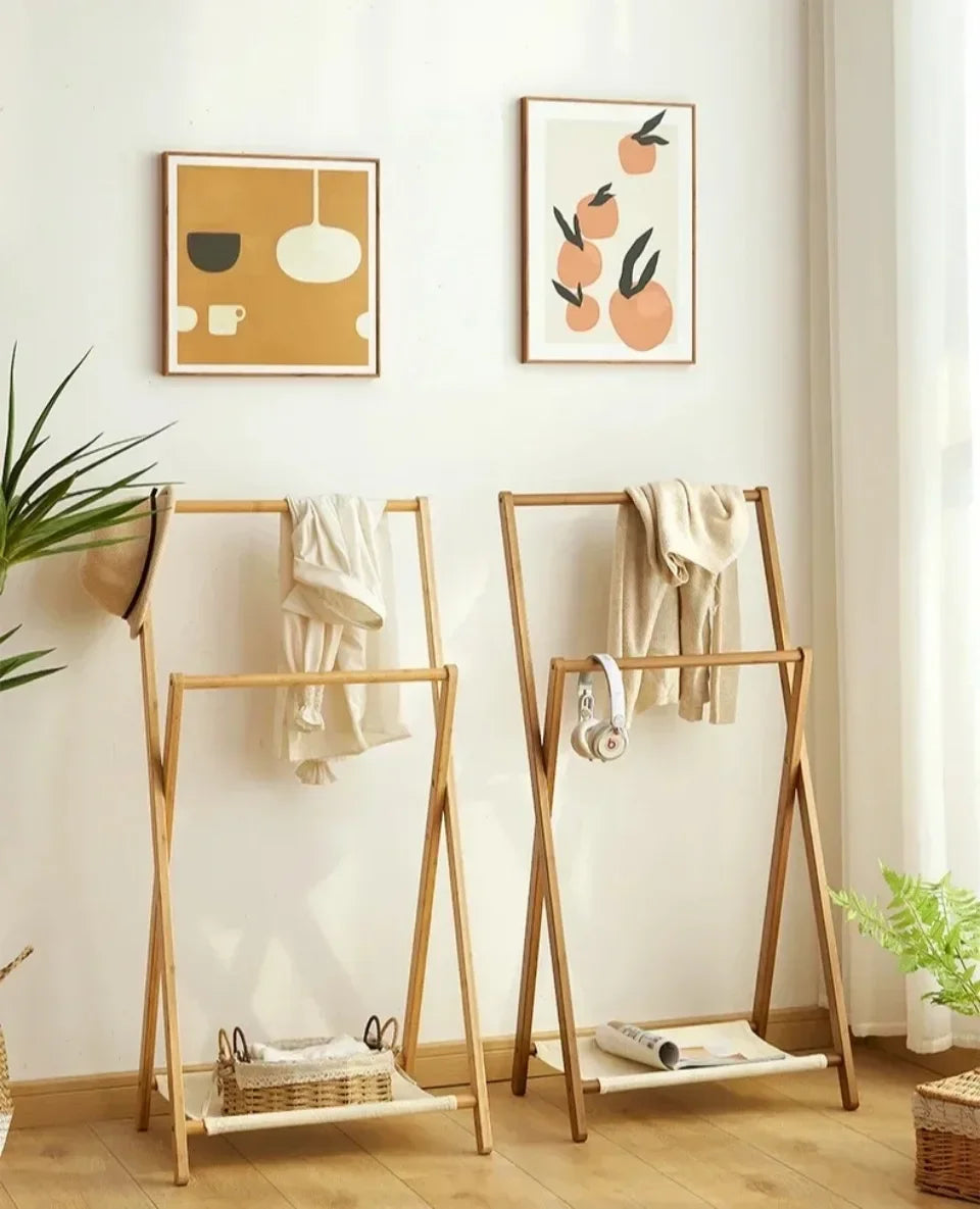 Foldable Bamboo Floor Clothes & Towel Hanger