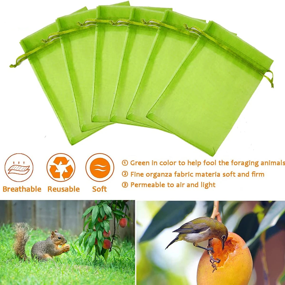 Reusable Fruit Protection Netting Bags with Drawstring (50/100 pcs)