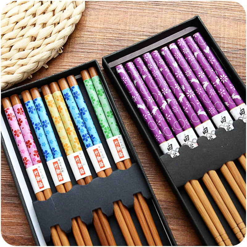 5-Pair Bamboo Non-Slip Chopsticks Set – Multicolor