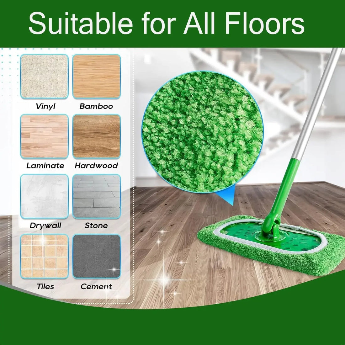 Reusable Microfiber Mop Pads – Wet & Dry Cleaning Cloths for Floor & Furniture