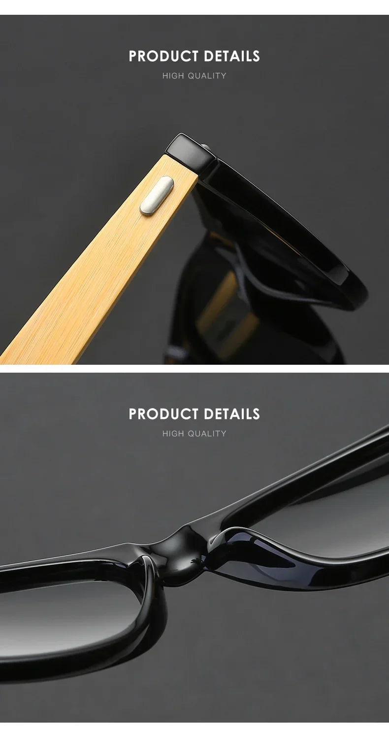 Retro Bamboo Leg UV400 Round Sunglasses Unisex
