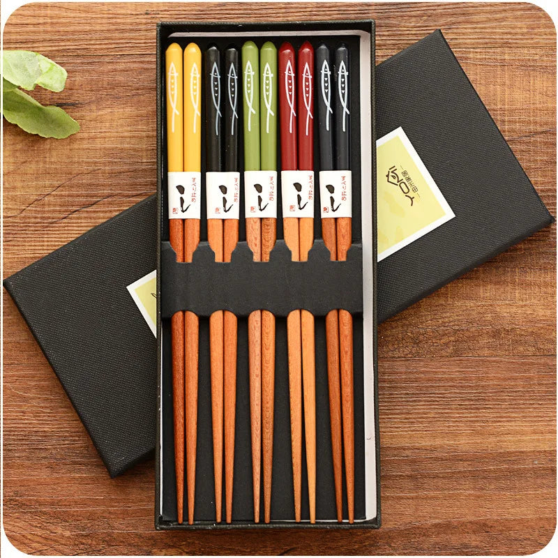 5-Pair Bamboo Non-Slip Chopsticks Set – Multicolor