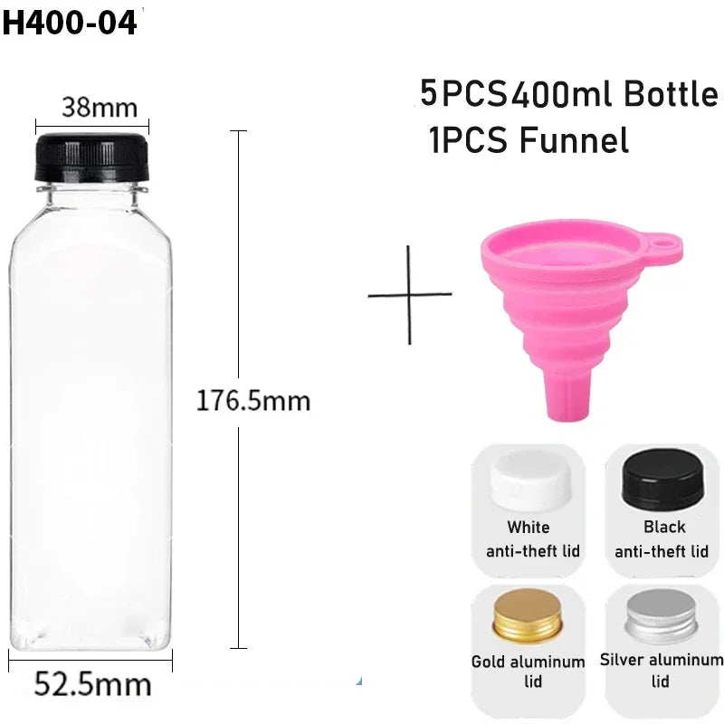 5-Pack Clear Reusable Juice Bottles with Lids & Funnel (60–500ml)