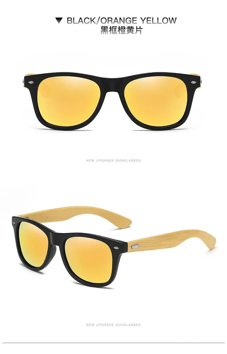 Retro Bamboo Leg UV400 Round Sunglasses Unisex