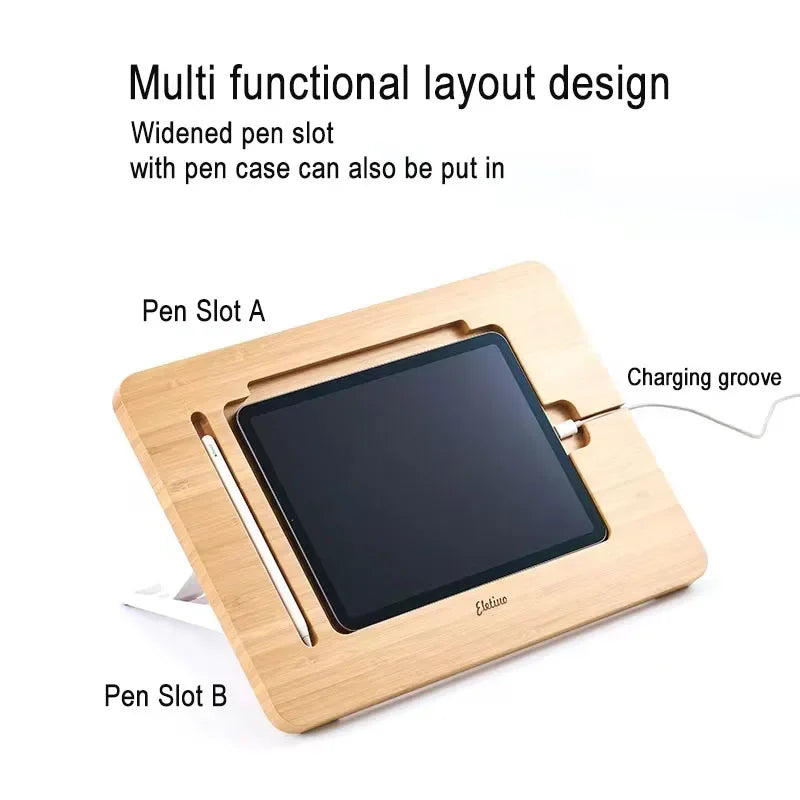 Adjustable Bamboo Foldable iPad Stand (11"-12.9")