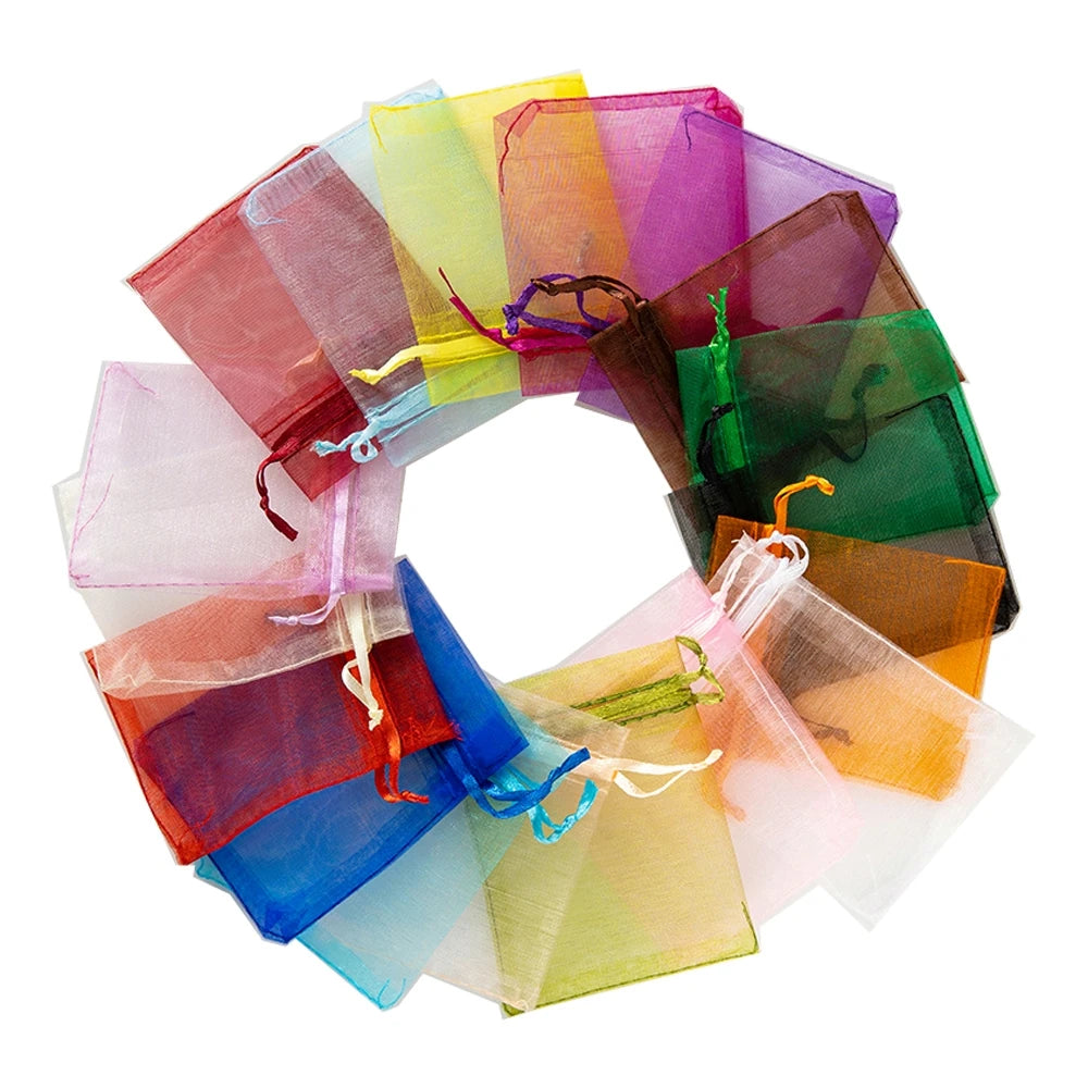 50pcs Pink Organza Gift Bags – Small Drawstring Pouches for Jewelry & Favors