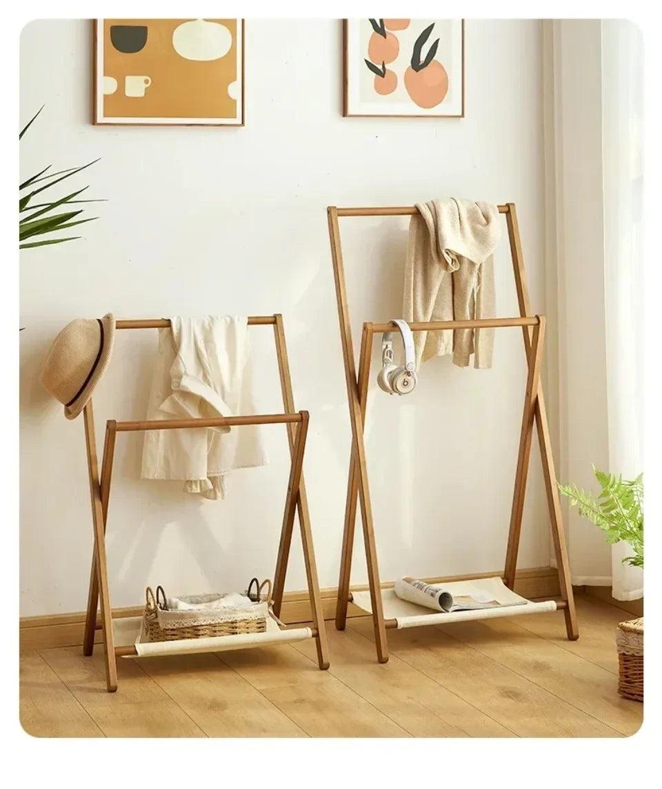 Foldable Bamboo Floor Clothes & Towel Hanger