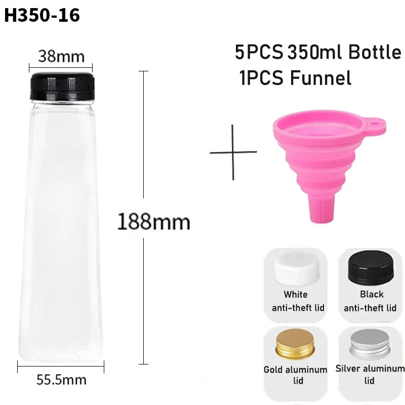 5-Pack Clear Reusable Juice Bottles with Lids & Funnel (60–500ml)