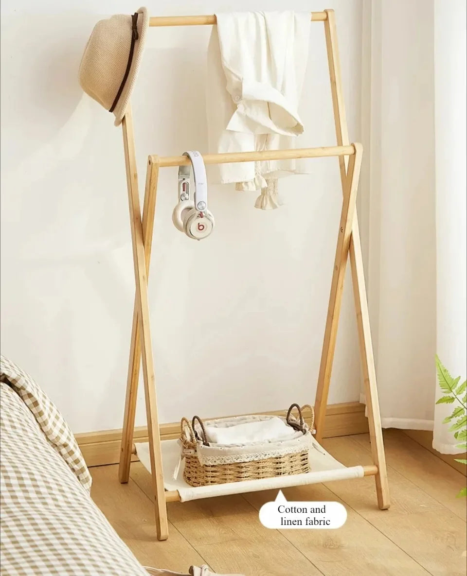 Foldable Bamboo Floor Clothes & Towel Hanger