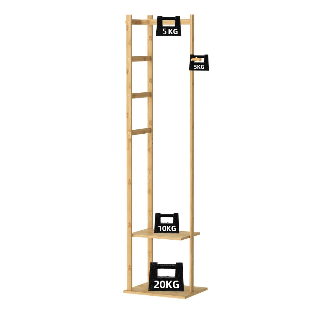 Heavy Duty Bamboo Corner Coat Stand with Shelves