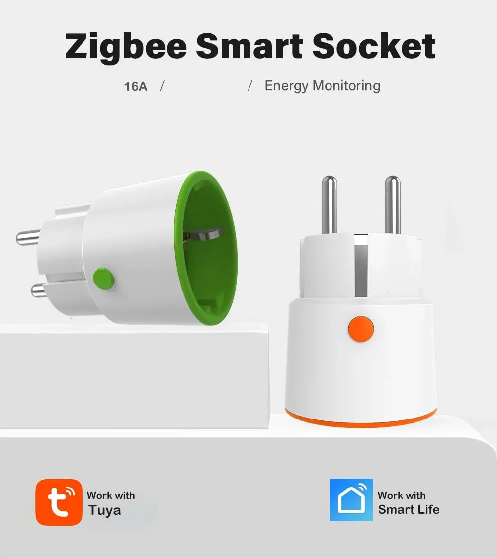 Tuya Zigbee Smart Plug EU – 16A Socket with Energy Monitoring & Voice Control