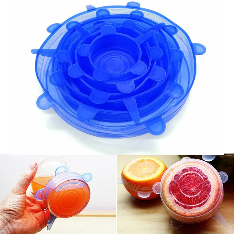 6Pcs Reusable Silicone Food Covers – Stretch Bowl Lids & Vacuum Seal Covers