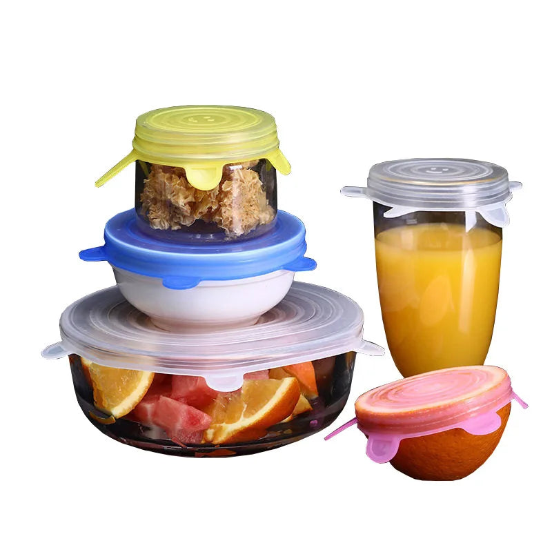 6Pcs Reusable Silicone Food Covers – Stretch Bowl Lids & Vacuum Seal Covers