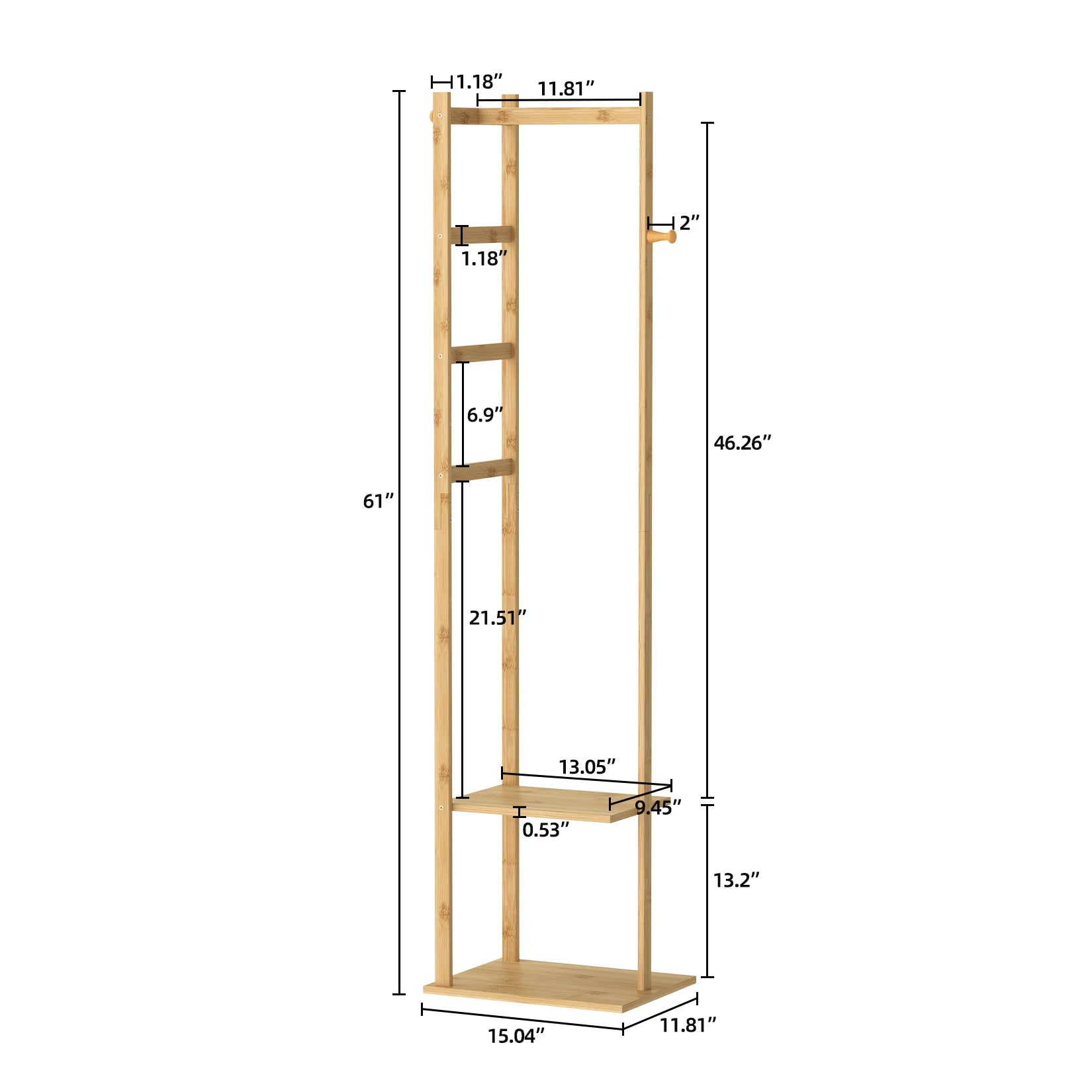 Heavy Duty Bamboo Corner Coat Stand with Shelves