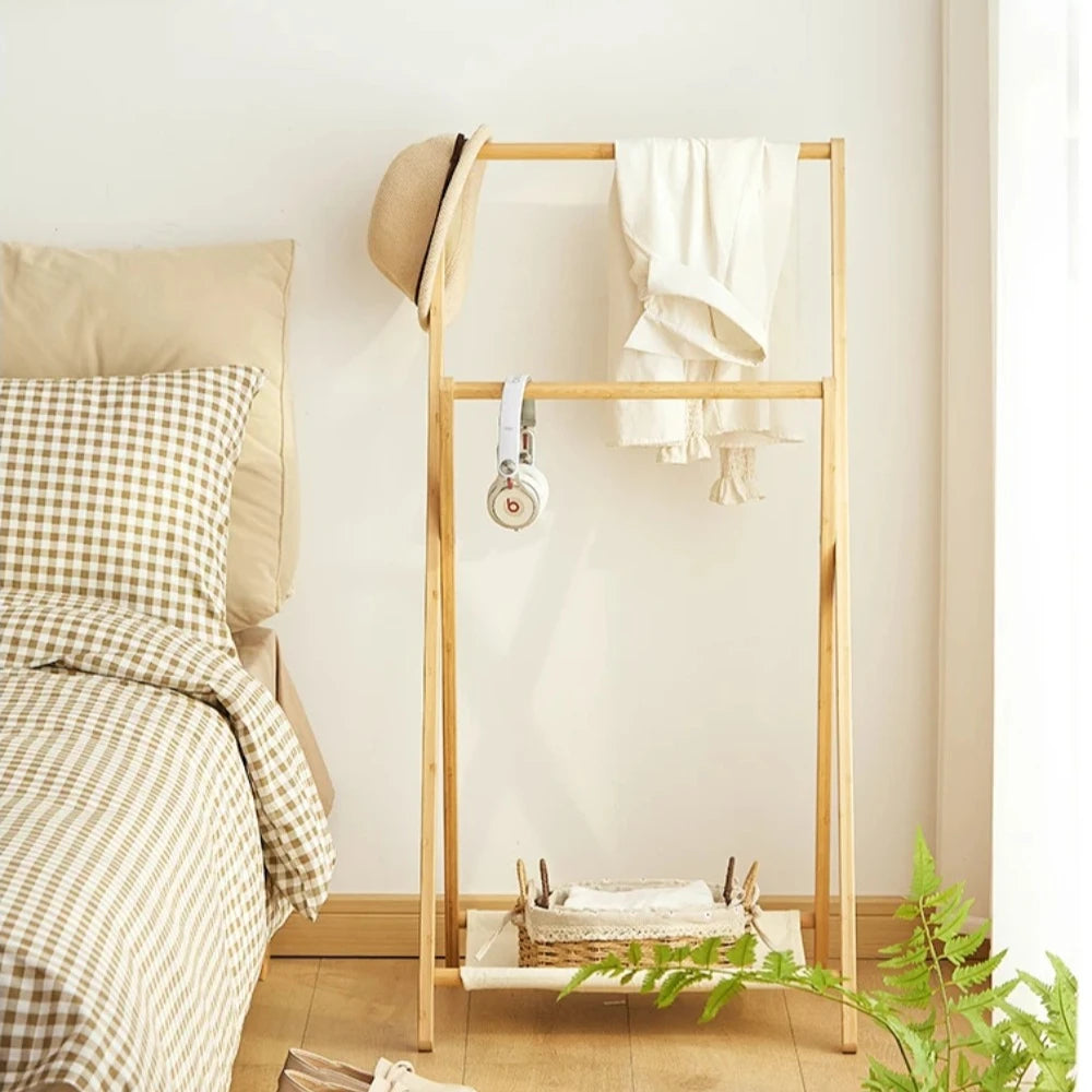 Foldable Bamboo Floor Clothes & Towel Hanger