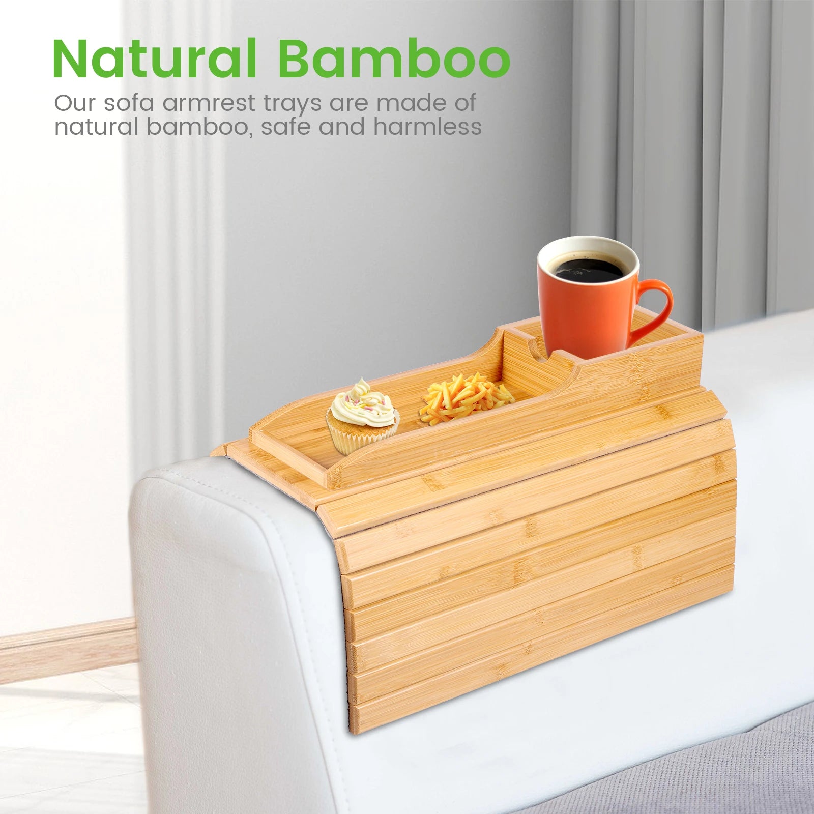 Foldable Bamboo Sofa Armrest Cup Holder Tray