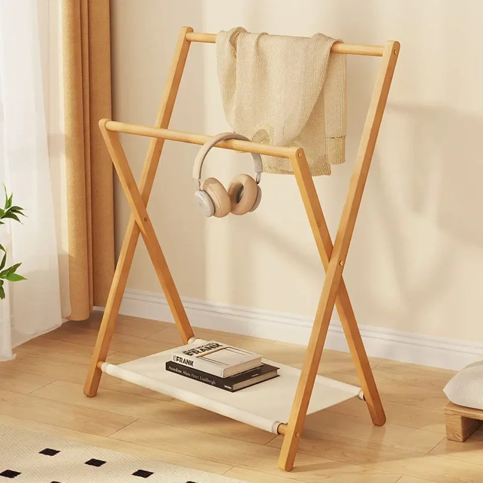 Foldable Bamboo Floor Clothes & Towel Hanger