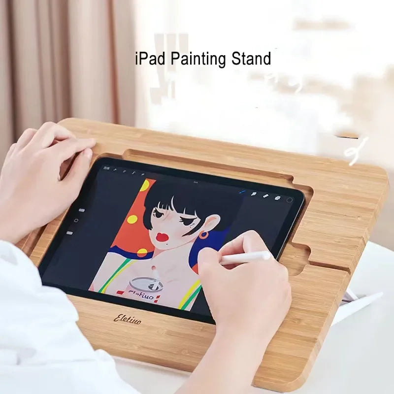 Adjustable Bamboo Foldable iPad Stand (11"-12.9")