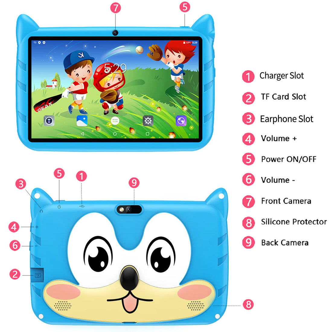 BDF 7" Kids Tablet – Android 13, 4GB+64GB, WiFi, Parental Control, Educational Gift