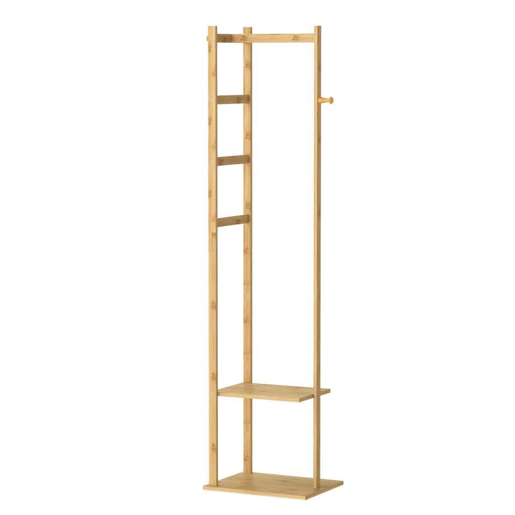 Heavy Duty Bamboo Corner Coat Stand with Shelves