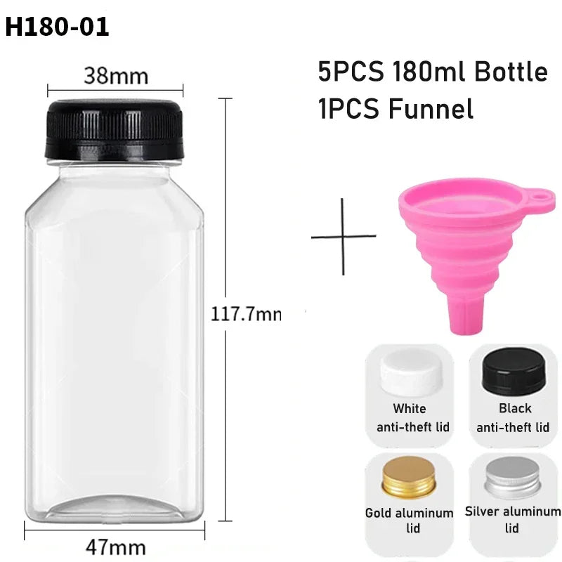 5-Pack Clear Reusable Juice Bottles with Lids & Funnel (60–500ml)