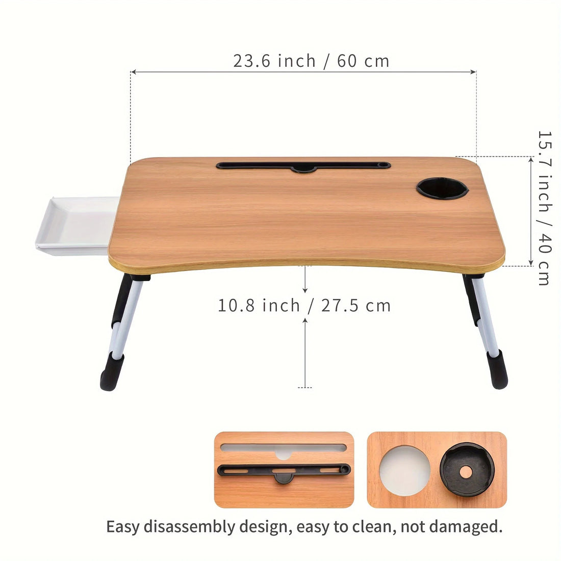 Foldable Laptop Bed Table with Cup Holder & Drawer