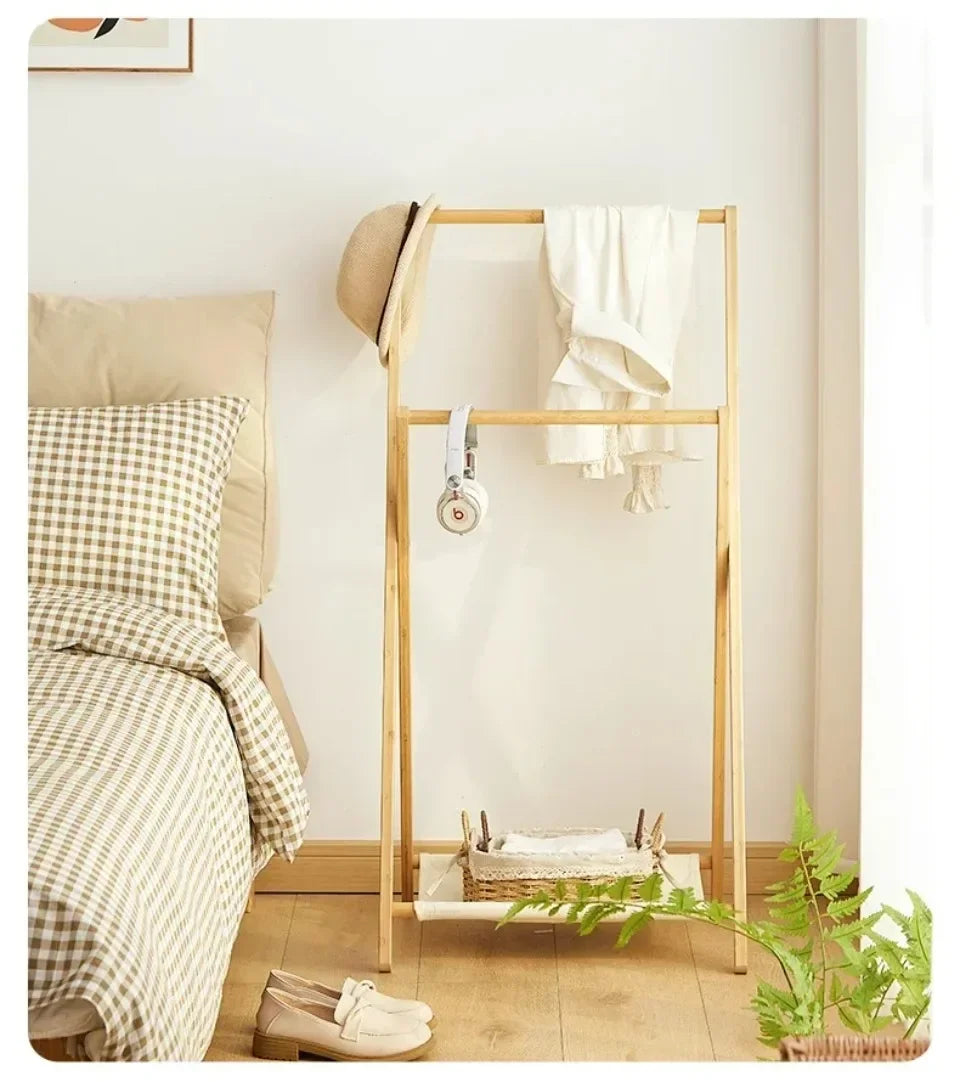 Foldable Bamboo Floor Clothes & Towel Hanger