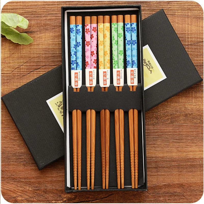 5-Pair Bamboo Non-Slip Chopsticks Set – Multicolor