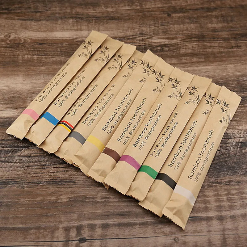 10-Pack Colorful Bamboo Toothbrushes – Soft Bristles