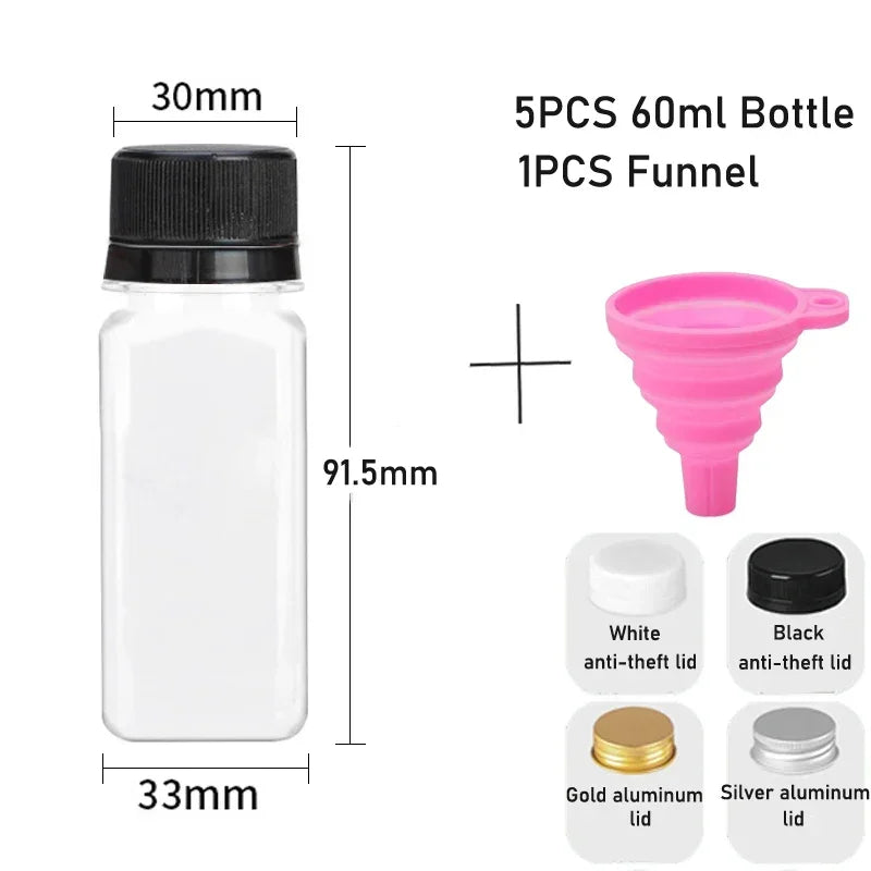 5-Pack Clear Reusable Juice Bottles with Lids & Funnel (60–500ml)