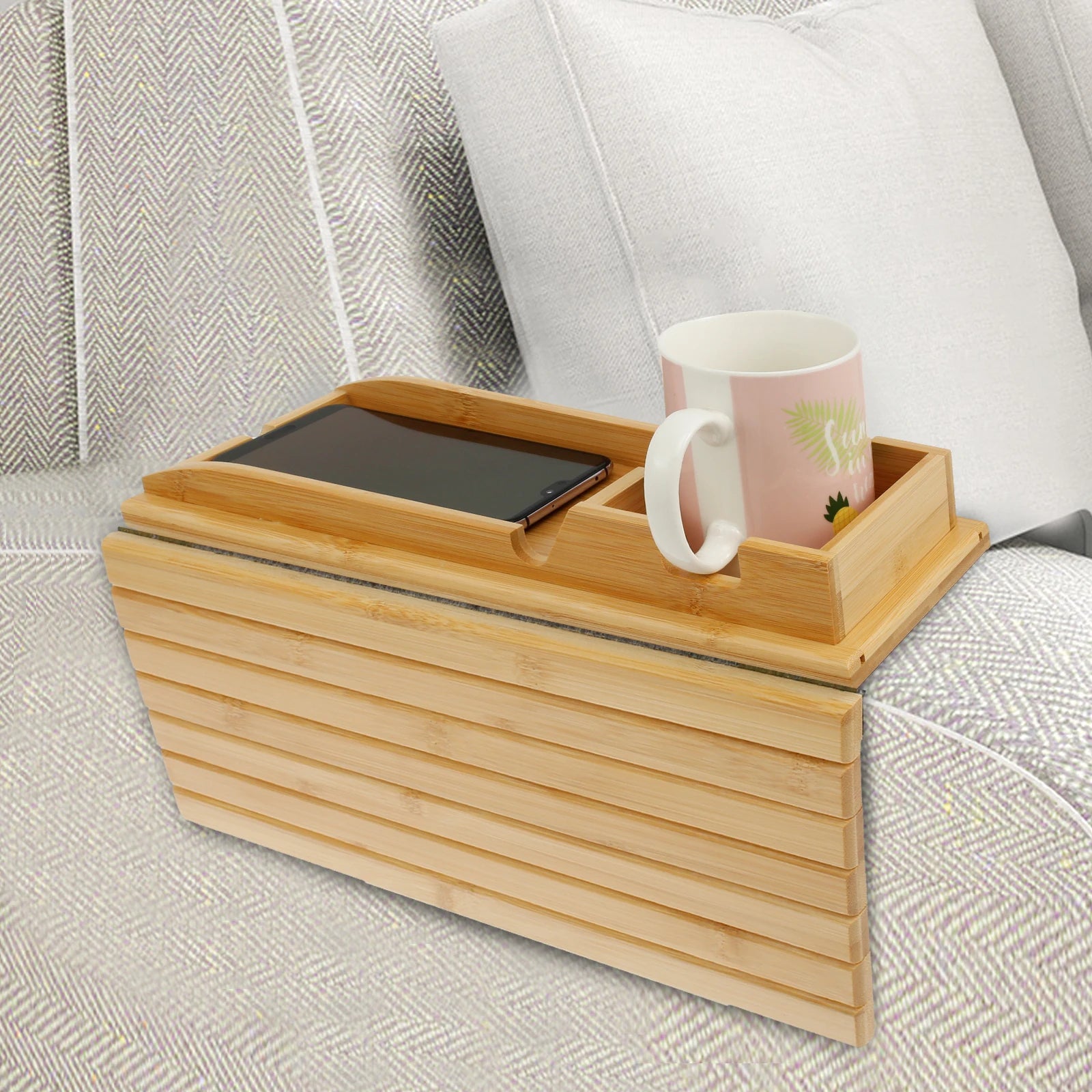 Foldable Bamboo Sofa Armrest Cup Holder Tray