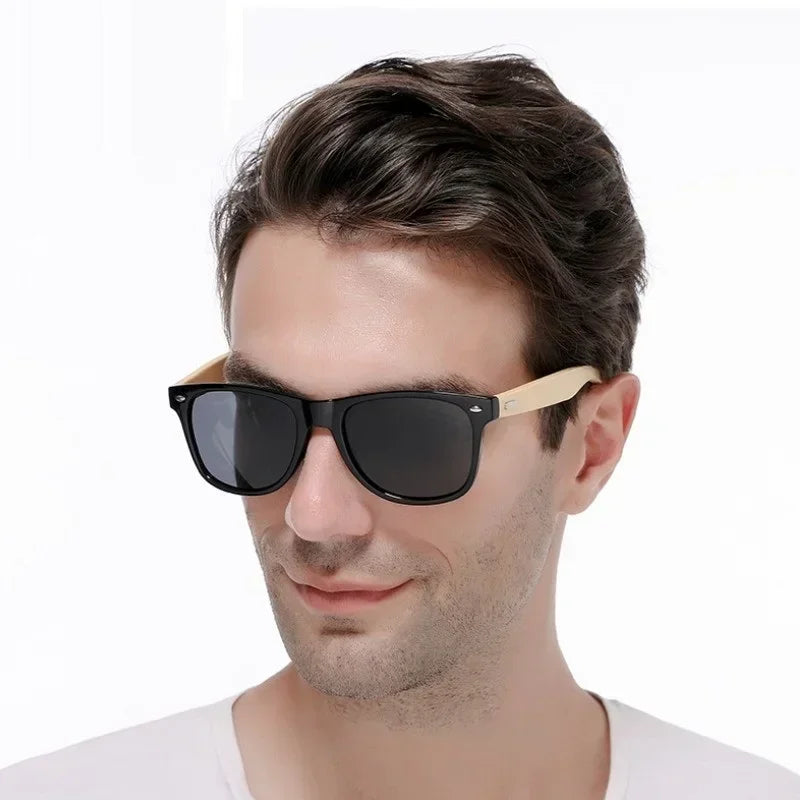 Retro Bamboo Leg UV400 Round Sunglasses Unisex