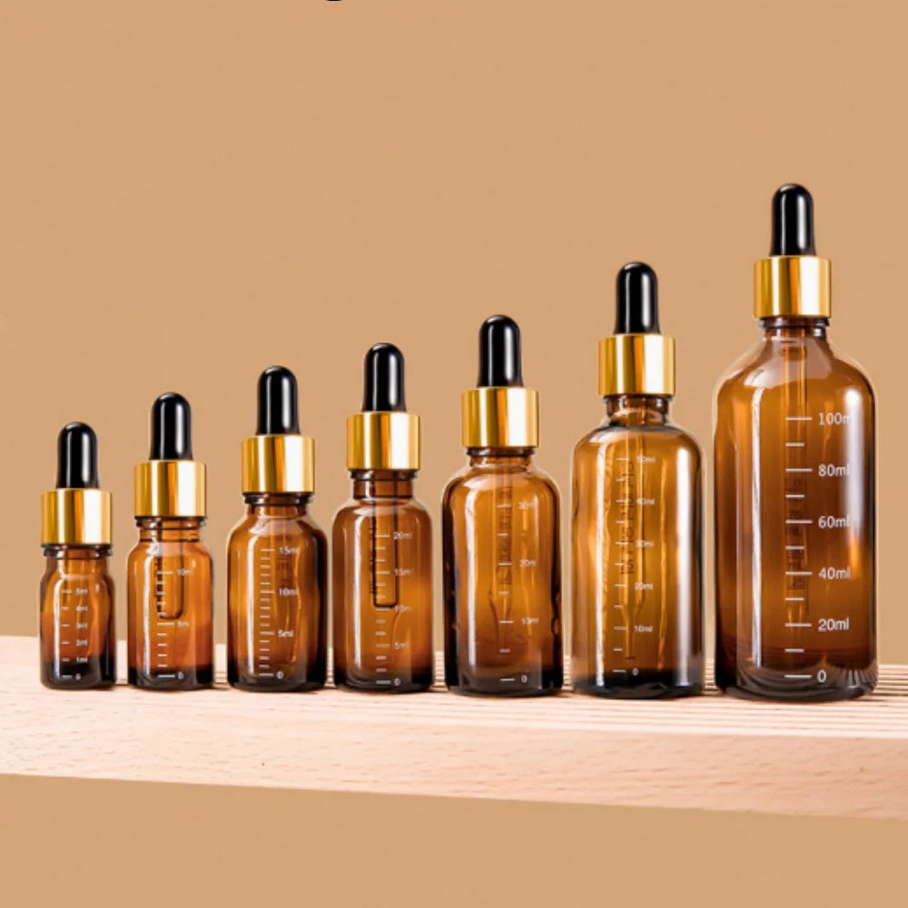 Amber Glass Dropper Bottles – 5ml to 100ml Refillable Set