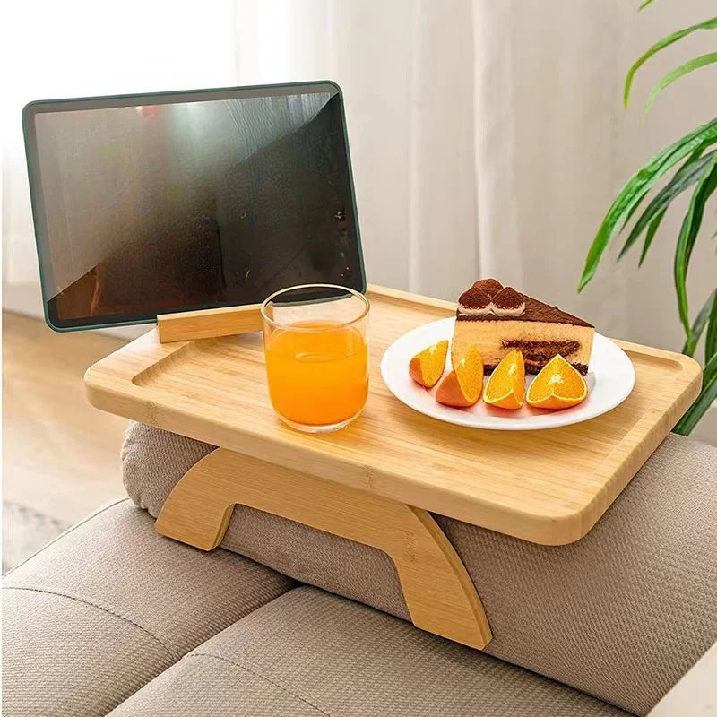 Bamboo Clip-On Sofa Arm Tray with Phone Holder