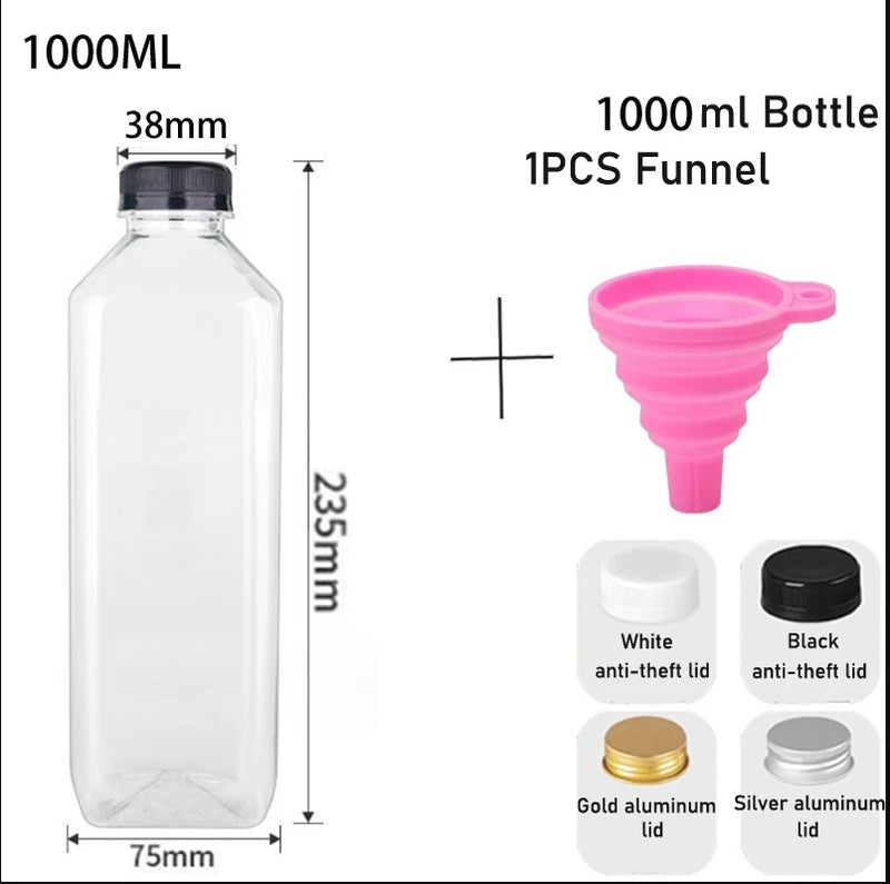 5-Pack Clear Reusable Juice Bottles with Lids & Funnel (60–500ml)