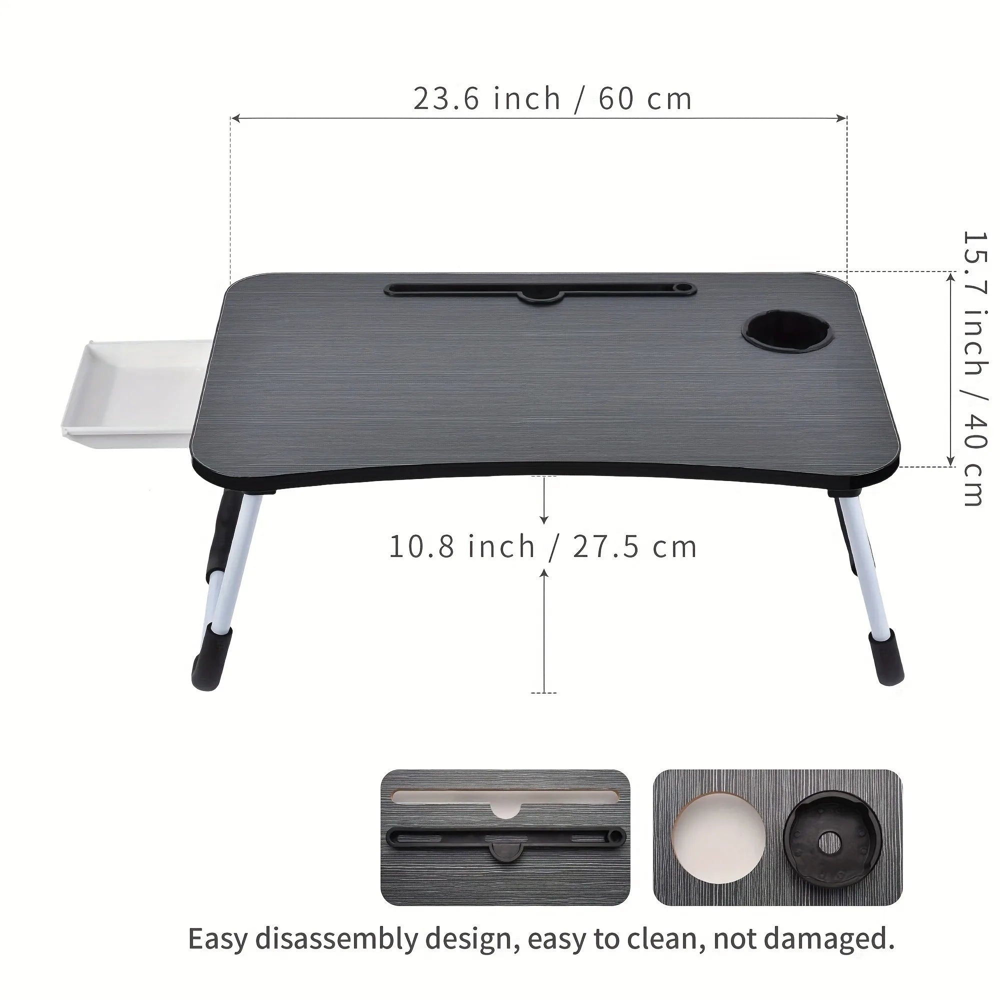 Foldable Laptop Bed Table with Cup Holder & Drawer