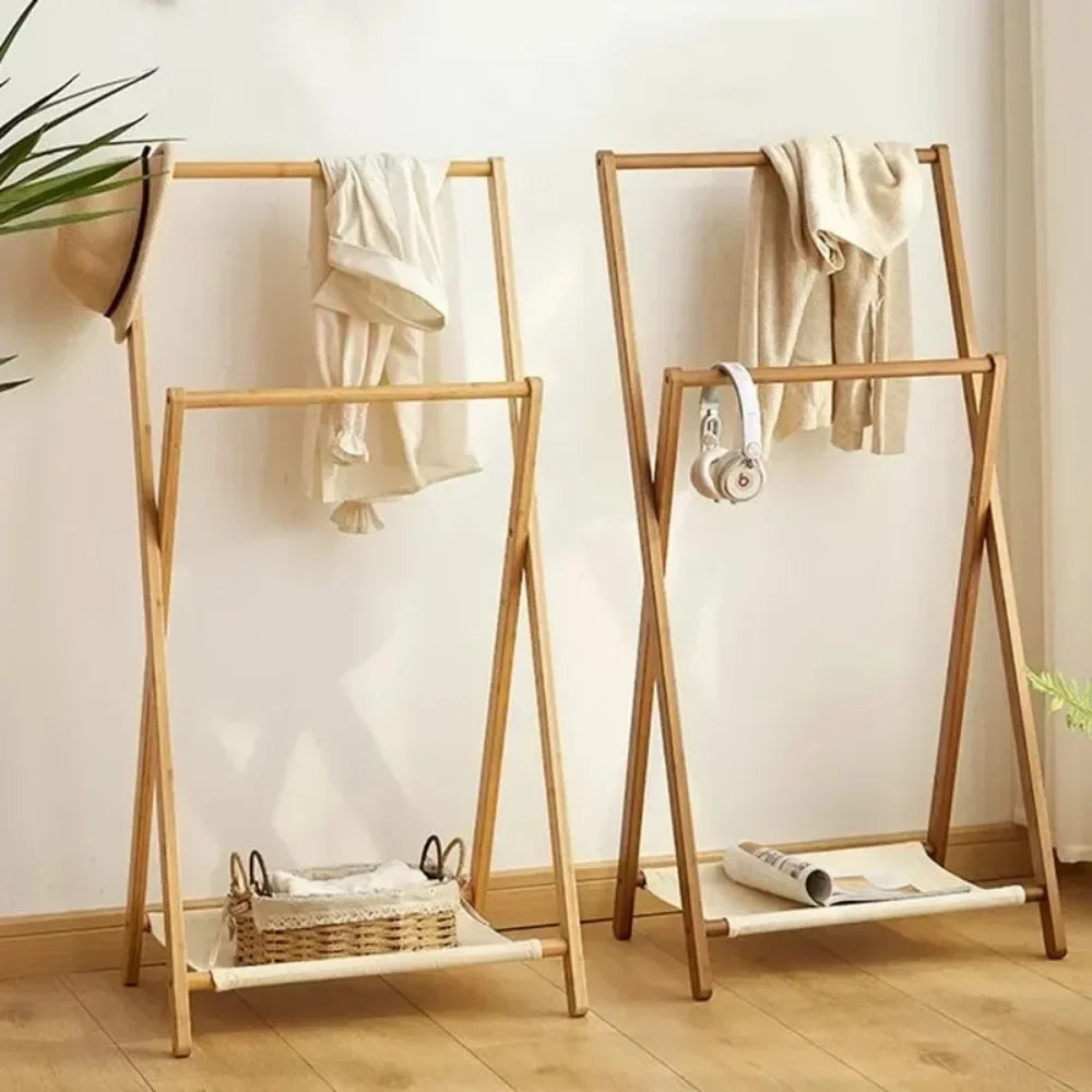 Foldable Bamboo Floor Clothes & Towel Hanger