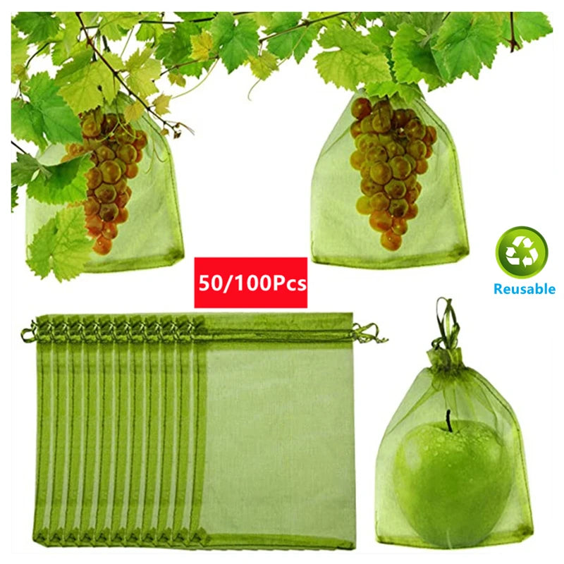 Reusable Fruit Protection Netting Bags with Drawstring (50/100 pcs)