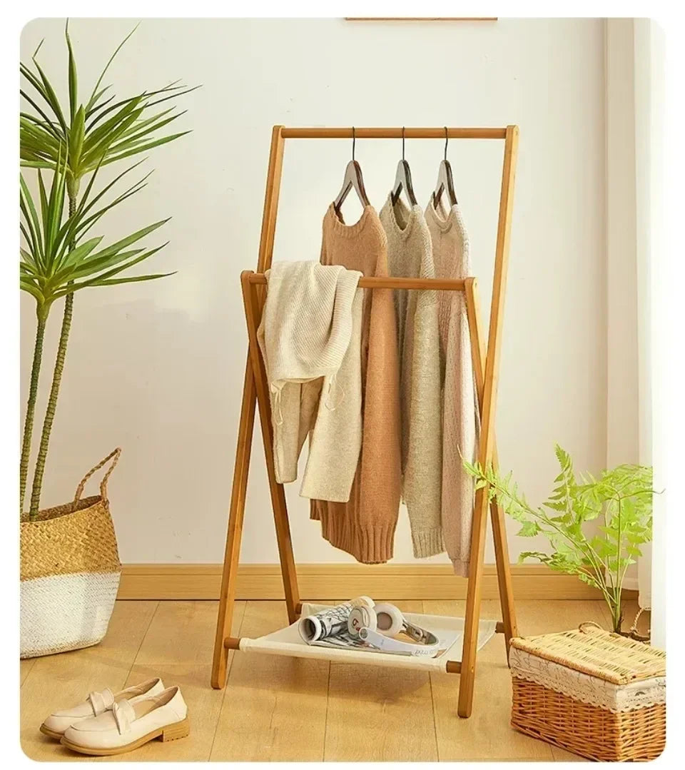 Foldable Bamboo Floor Clothes & Towel Hanger