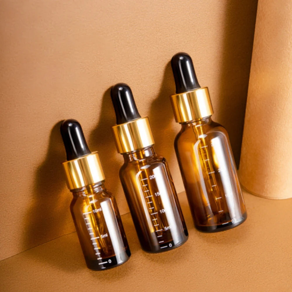 Amber Glass Dropper Bottles – 5ml to 100ml Refillable Set