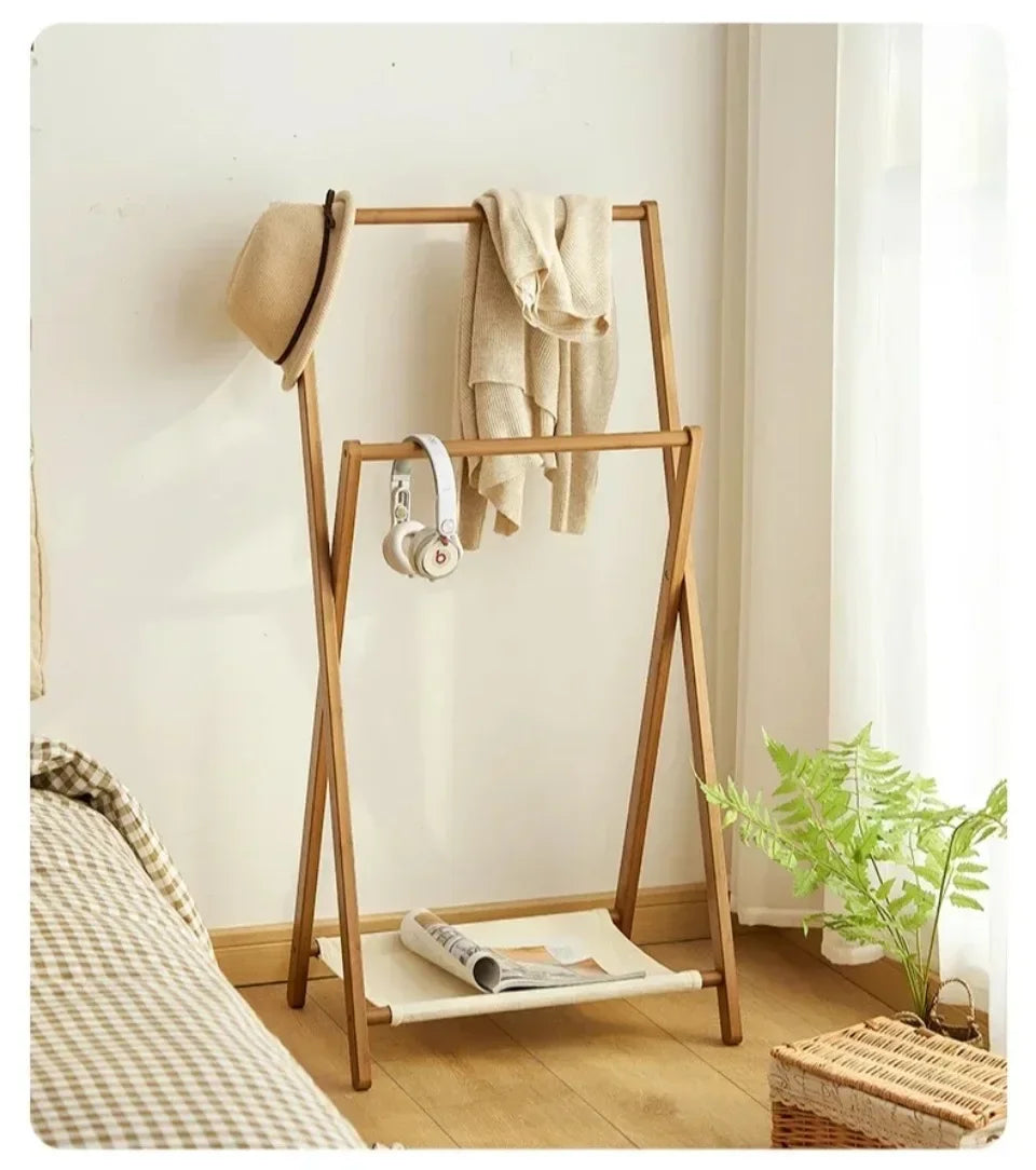 Foldable Bamboo Floor Clothes & Towel Hanger