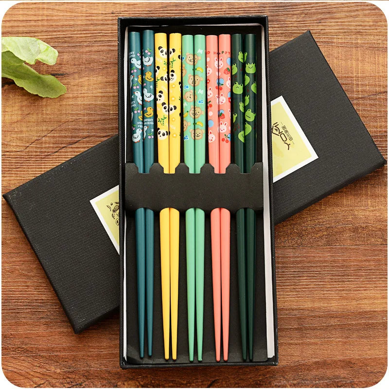 5-Pair Bamboo Non-Slip Chopsticks Set – Multicolor
