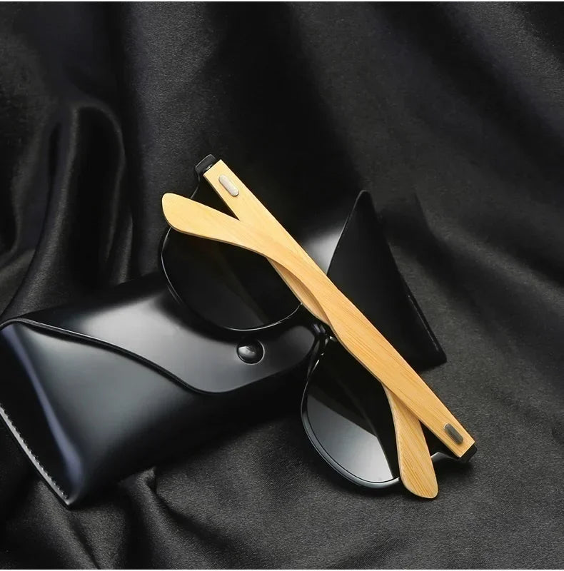 Retro Bamboo Leg UV400 Round Sunglasses Unisex