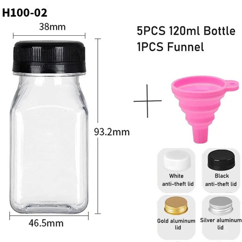 5-Pack Clear Reusable Juice Bottles with Lids & Funnel (60–500ml)