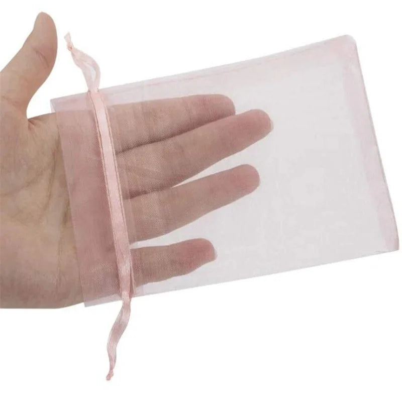 50pcs Pink Organza Gift Bags – Small Drawstring Pouches for Jewelry & Favors